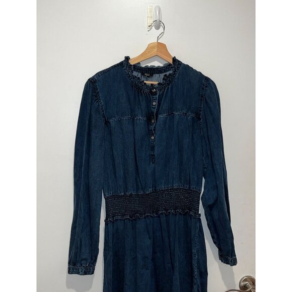 Rails Shawna  Long-Sleeve Smocked Waist Button-Front Denim Women's Dress Size L - Picture 3 of 11